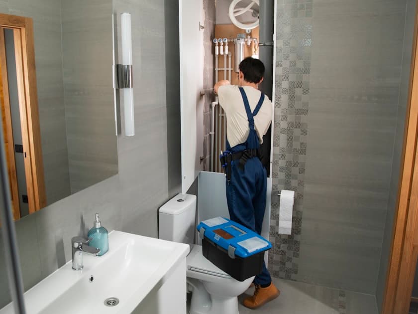 Plumber replacing bathroom pipework on a same-day call